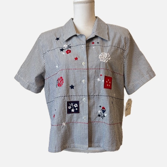 Koret Embroidered Flowers & Stars Two Piece Set Vintage Dead Stock NWT XL Petite - Picture 4 of 15